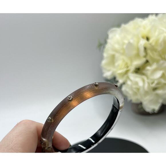 Alexis Bittar Neo Bohemian' Brown Gray Lucite & Crystal Hinge Cuff Bracelet - Picture 15 of 16